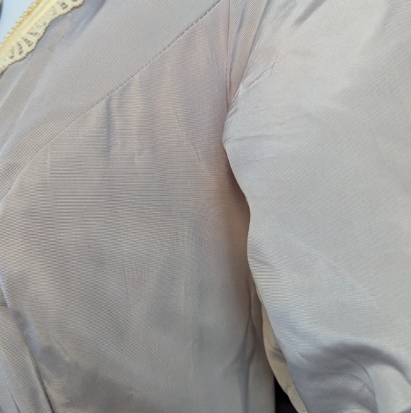 Vintage 80's Gunne Sax by Jessica McClintock Silver Gray Taffeta & Cream Dress - Picture 13 of 16